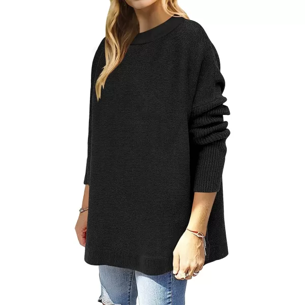 imageANRABESS Womens Oversized Long Batwing Sleeve Round Neck Spilt High Low Hem Knit Tunic Pullover Sweater TopsBlack