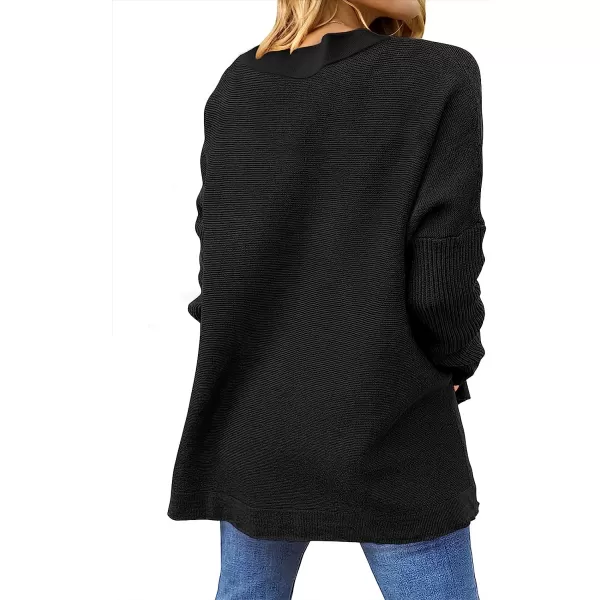 imageANRABESS Womens Oversized Long Batwing Sleeve Round Neck Spilt High Low Hem Knit Tunic Pullover Sweater TopsBlack