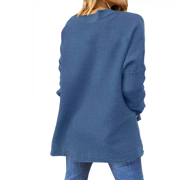 imageANRABESS Womens Oversized Long Batwing Sleeve Round Neck Spilt High Low Hem Knit Tunic Pullover Sweater TopsBlue