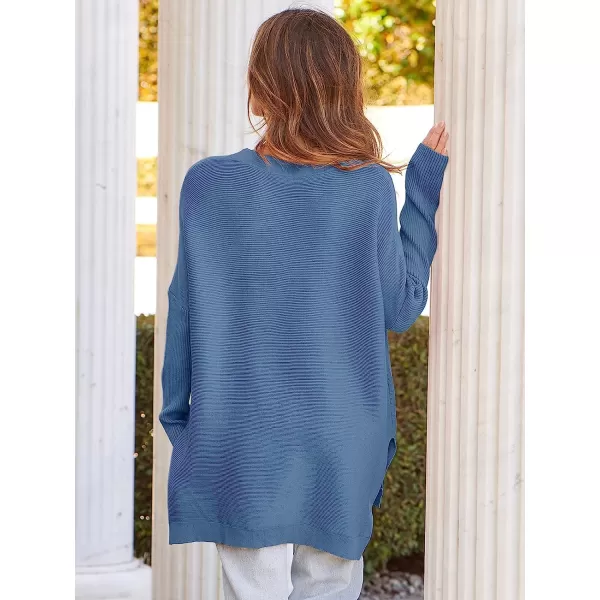 imageANRABESS Womens Oversized Long Batwing Sleeve Round Neck Spilt High Low Hem Knit Tunic Pullover Sweater TopsBlue