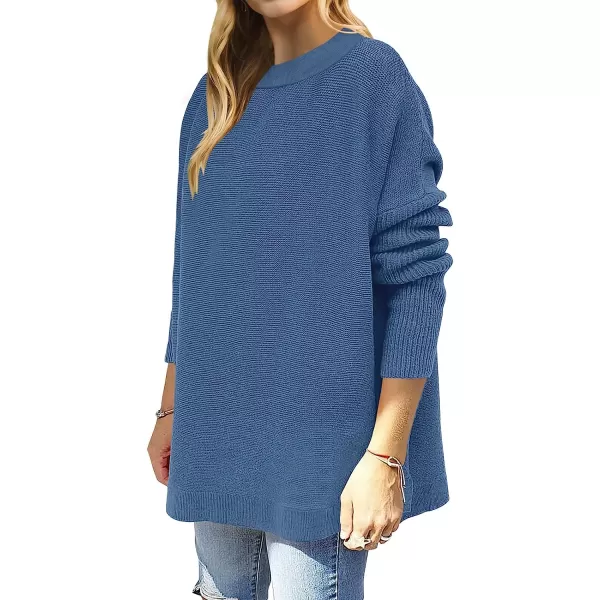 imageANRABESS Womens Oversized Long Batwing Sleeve Round Neck Spilt High Low Hem Knit Tunic Pullover Sweater TopsBlue