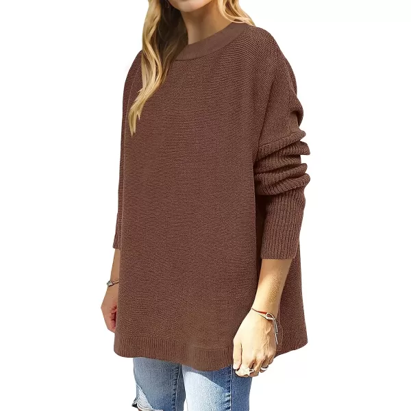 imageANRABESS Womens Oversized Long Batwing Sleeve Round Neck Spilt High Low Hem Knit Tunic Pullover Sweater TopsBrown