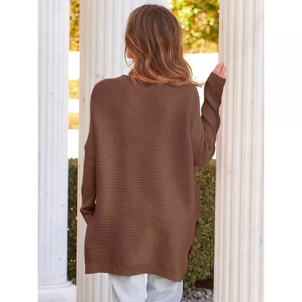 imageANRABESS Womens Oversized Long Batwing Sleeve Round Neck Spilt High Low Hem Knit Tunic Pullover Sweater TopsBrown