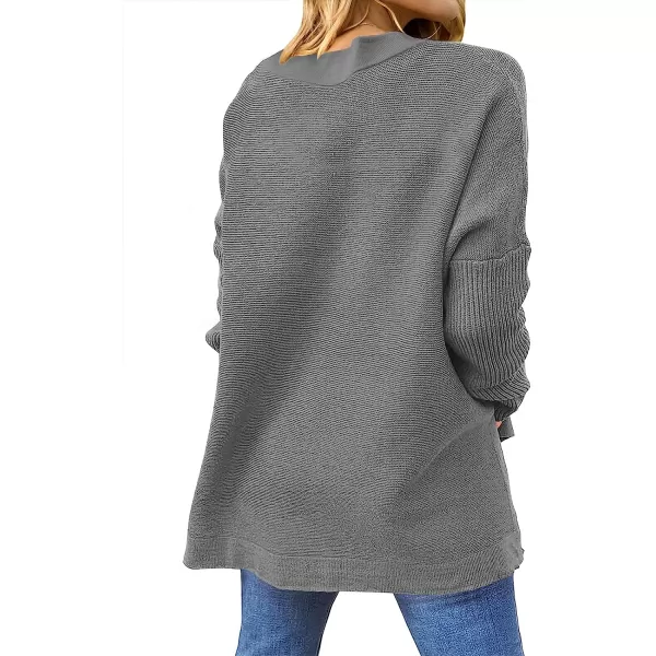 imageANRABESS Womens Oversized Long Batwing Sleeve Round Neck Spilt High Low Hem Knit Tunic Pullover Sweater TopsDark Gray