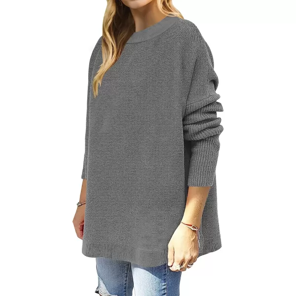 imageANRABESS Womens Oversized Long Batwing Sleeve Round Neck Spilt High Low Hem Knit Tunic Pullover Sweater TopsDark Gray