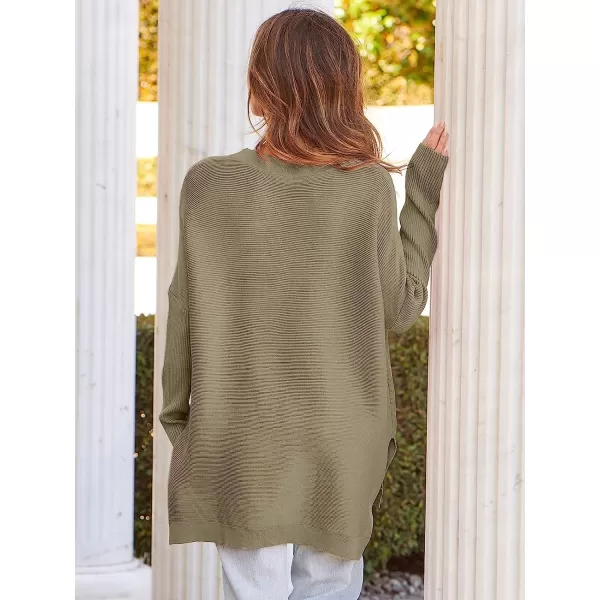 imageANRABESS Womens Oversized Long Batwing Sleeve Round Neck Spilt High Low Hem Knit Tunic Pullover Sweater TopsGreen