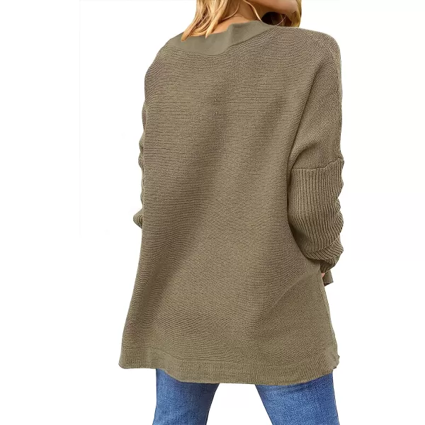 imageANRABESS Womens Oversized Long Batwing Sleeve Round Neck Spilt High Low Hem Knit Tunic Pullover Sweater TopsGreen