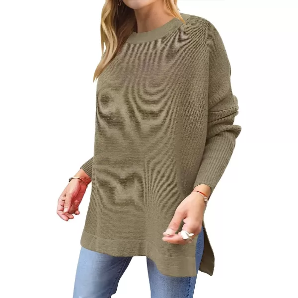 imageANRABESS Womens Oversized Long Batwing Sleeve Round Neck Spilt High Low Hem Knit Tunic Pullover Sweater TopsGreen