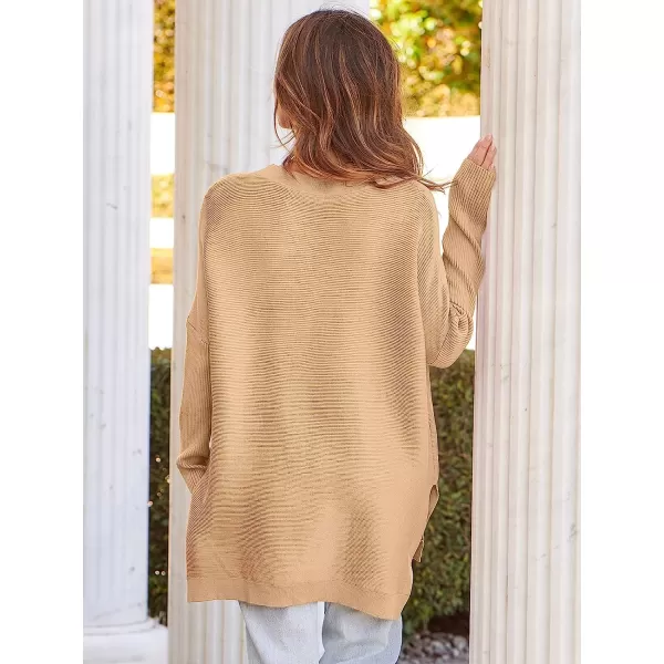 imageANRABESS Womens Oversized Long Batwing Sleeve Round Neck Spilt High Low Hem Knit Tunic Pullover Sweater TopsKhaki