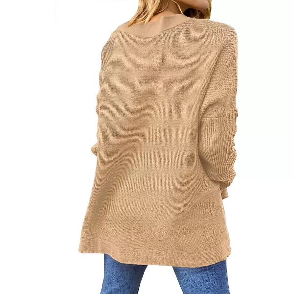 imageANRABESS Womens Oversized Long Batwing Sleeve Round Neck Spilt High Low Hem Knit Tunic Pullover Sweater TopsKhaki