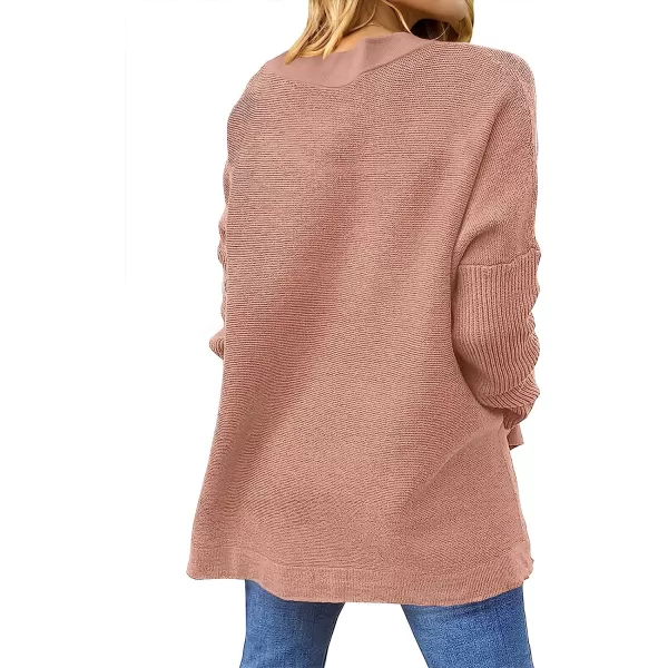 imageANRABESS Womens Oversized Long Batwing Sleeve Round Neck Spilt High Low Hem Knit Tunic Pullover Sweater TopsPink