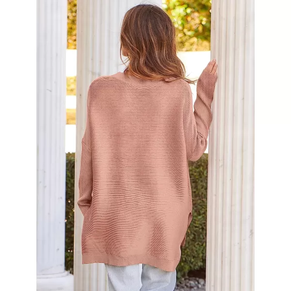 imageANRABESS Womens Oversized Long Batwing Sleeve Round Neck Spilt High Low Hem Knit Tunic Pullover Sweater TopsPink