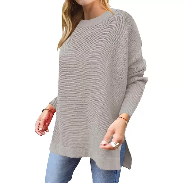 imageANRABESS Womens Oversized Long Batwing Sleeve Round Neck Spilt High Low Hem Knit Tunic Pullover Sweater TopsSilver