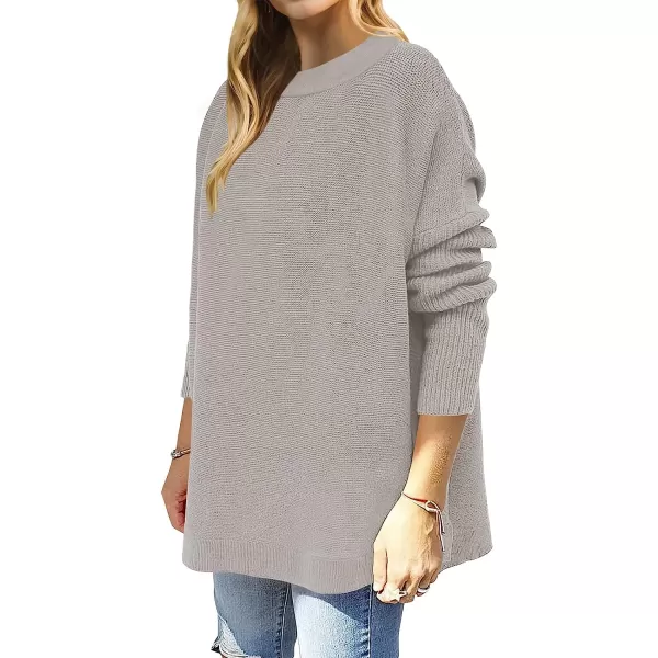 imageANRABESS Womens Oversized Long Batwing Sleeve Round Neck Spilt High Low Hem Knit Tunic Pullover Sweater TopsSilver