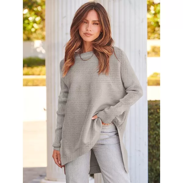 imageANRABESS Womens Oversized Long Batwing Sleeve Round Neck Spilt High Low Hem Knit Tunic Pullover Sweater TopsSilver