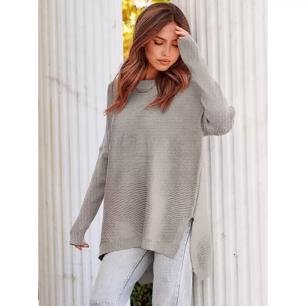 imageANRABESS Womens Oversized Long Batwing Sleeve Round Neck Spilt High Low Hem Knit Tunic Pullover Sweater TopsSilver