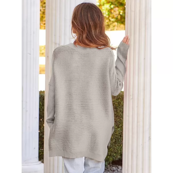 imageANRABESS Womens Oversized Long Batwing Sleeve Round Neck Spilt High Low Hem Knit Tunic Pullover Sweater TopsSilver