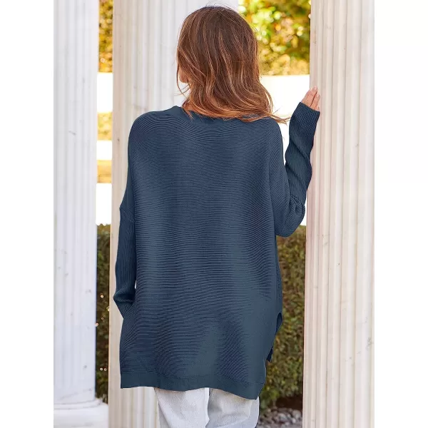imageANRABESS Womens Oversized Long Batwing Sleeve Round Neck Spilt High Low Hem Knit Tunic Pullover Sweater TopsTeal