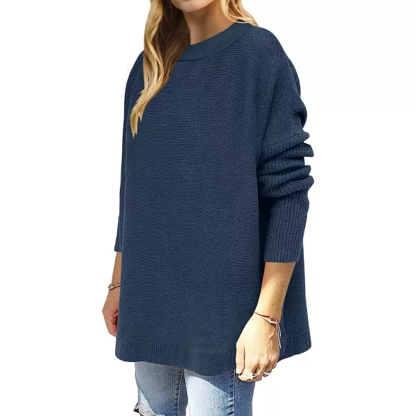 imageANRABESS Womens Oversized Long Batwing Sleeve Round Neck Spilt High Low Hem Knit Tunic Pullover Sweater TopsTeal