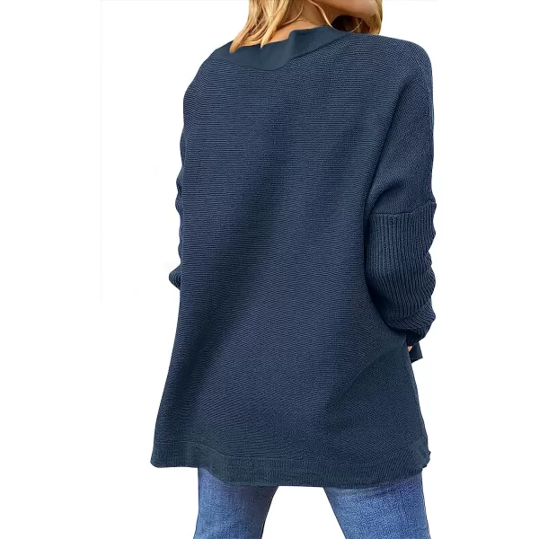 imageANRABESS Womens Oversized Long Batwing Sleeve Round Neck Spilt High Low Hem Knit Tunic Pullover Sweater TopsTeal