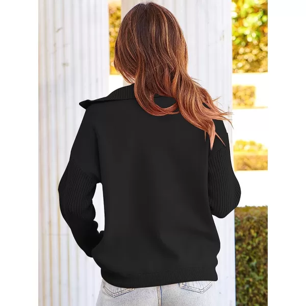 imageANRABESS Womens Oversized Long Sleeve Half Zipper Collared High Neck Pullover Sweatshirt Sweater PocketsBlack