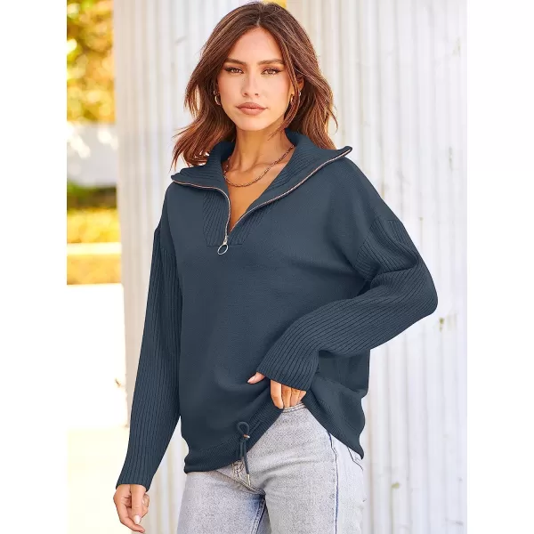 imageANRABESS Womens Oversized Long Sleeve Half Zipper Collared High Neck Pullover Sweatshirt Sweater PocketsDusty Blue