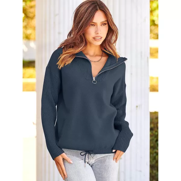 imageANRABESS Womens Oversized Long Sleeve Half Zipper Collared High Neck Pullover Sweatshirt Sweater PocketsDusty Blue