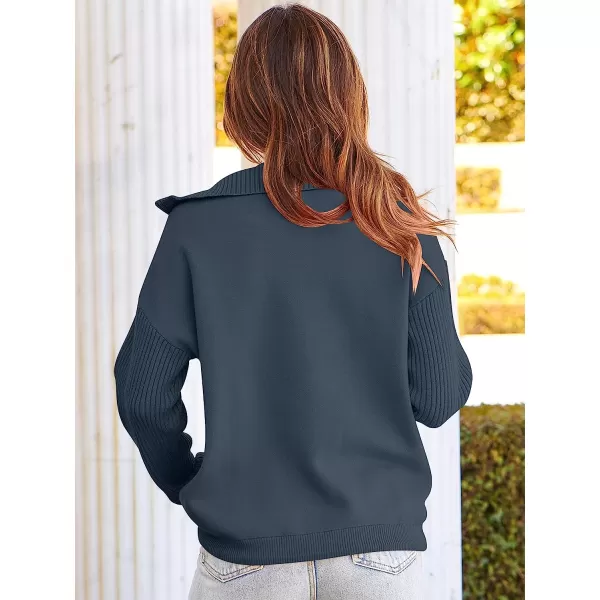 imageANRABESS Womens Oversized Long Sleeve Half Zipper Collared High Neck Pullover Sweatshirt Sweater PocketsDusty Blue