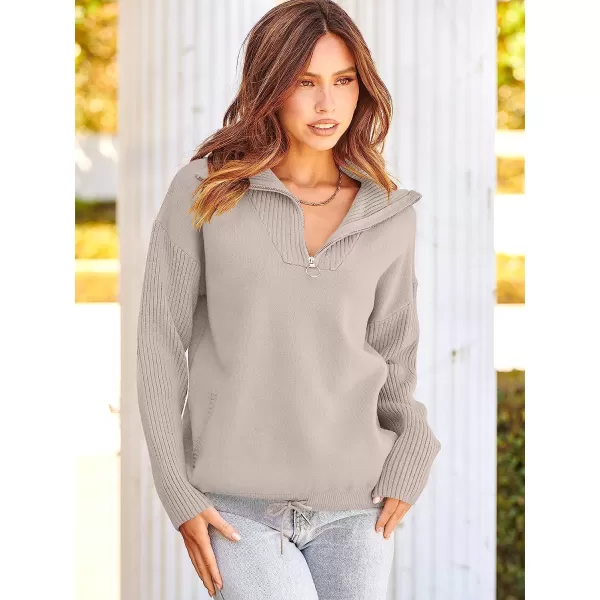 imageANRABESS Womens Oversized Long Sleeve Half Zipper Collared High Neck Pullover Sweatshirt Sweater PocketsGray