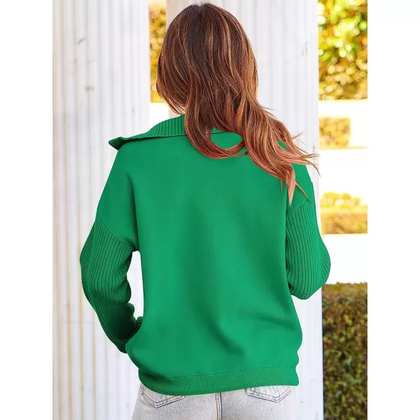 imageANRABESS Womens Oversized Long Sleeve Half Zipper Collared High Neck Pullover Sweatshirt Sweater PocketsGreen