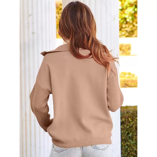 imageANRABESS Womens Oversized Long Sleeve Half Zipper Collared High Neck Pullover Sweatshirt Sweater PocketsKhaki