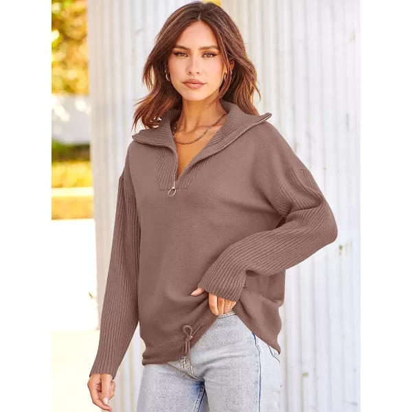 imageANRABESS Womens Oversized Long Sleeve Half Zipper Collared High Neck Pullover Sweatshirt Sweater PocketsMutmeg