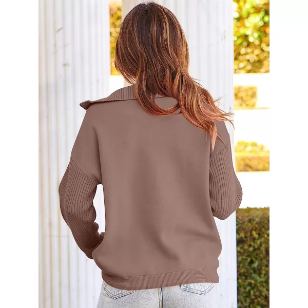 imageANRABESS Womens Oversized Long Sleeve Half Zipper Collared High Neck Pullover Sweatshirt Sweater PocketsMutmeg