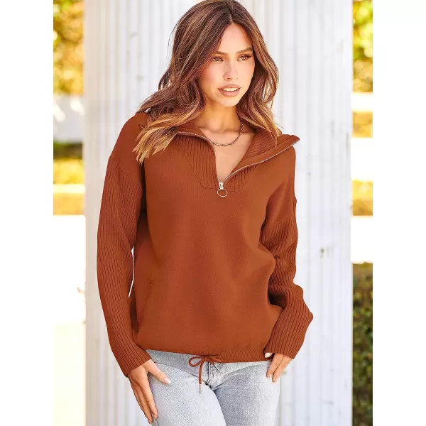 imageANRABESS Womens Oversized Long Sleeve Half Zipper Collared High Neck Pullover Sweatshirt Sweater PocketsOrange