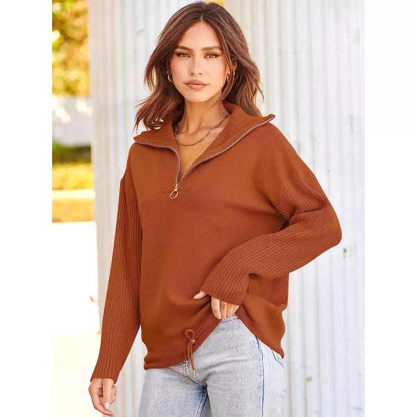 imageANRABESS Womens Oversized Long Sleeve Half Zipper Collared High Neck Pullover Sweatshirt Sweater PocketsOrange