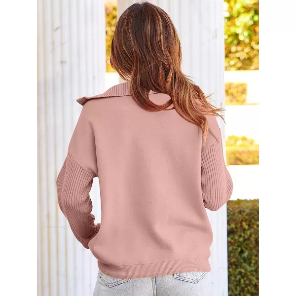 imageANRABESS Womens Oversized Long Sleeve Half Zipper Collared High Neck Pullover Sweatshirt Sweater PocketsPink