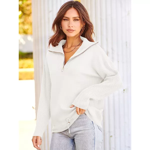 imageANRABESS Womens Oversized Long Sleeve Half Zipper Collared High Neck Pullover Sweatshirt Sweater PocketsWhite