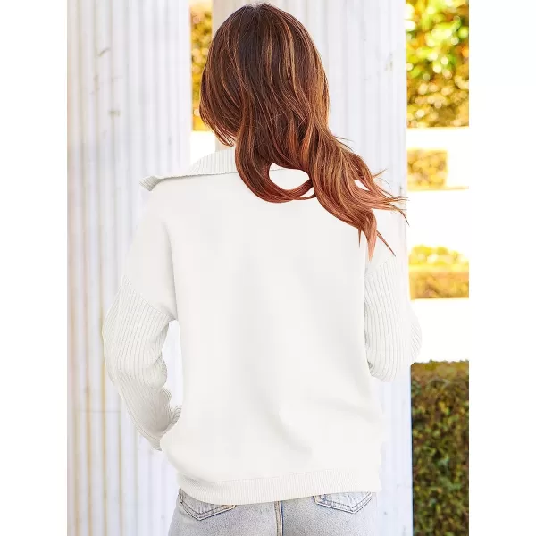 imageANRABESS Womens Oversized Long Sleeve Half Zipper Collared High Neck Pullover Sweatshirt Sweater PocketsWhite