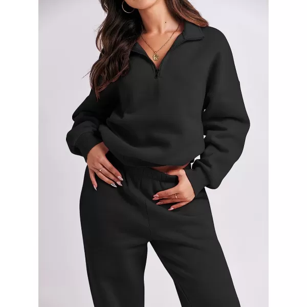 imageANRABESS Womens Oversized Long Sleeve Lounge Sets Casual Top and Pants 2 Piece Outfits Sweatsuit with Pockets01black