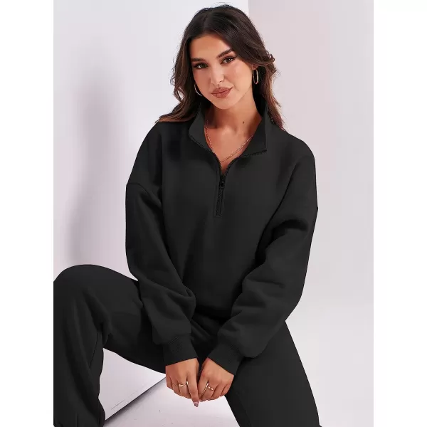 imageANRABESS Womens Oversized Long Sleeve Lounge Sets Casual Top and Pants 2 Piece Outfits Sweatsuit with Pockets01black