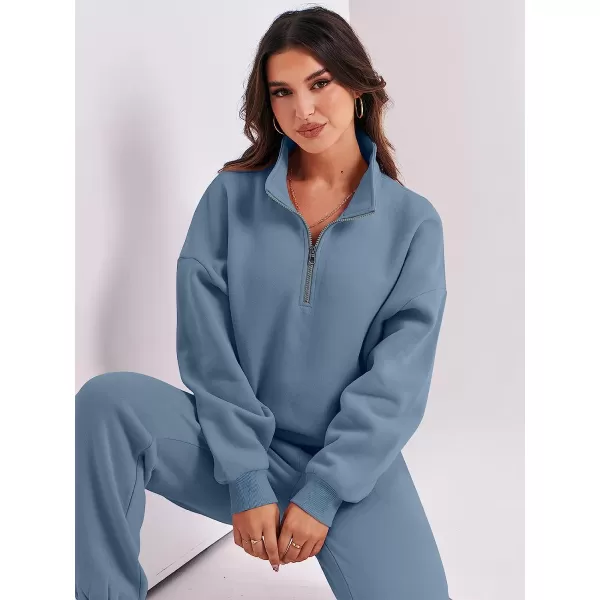 imageANRABESS Womens Oversized Long Sleeve Lounge Sets Casual Top and Pants 2 Piece Outfits Sweatsuit with Pockets07blue