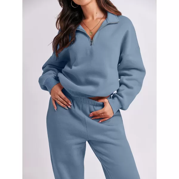 imageANRABESS Womens Oversized Long Sleeve Lounge Sets Casual Top and Pants 2 Piece Outfits Sweatsuit with Pockets07blue