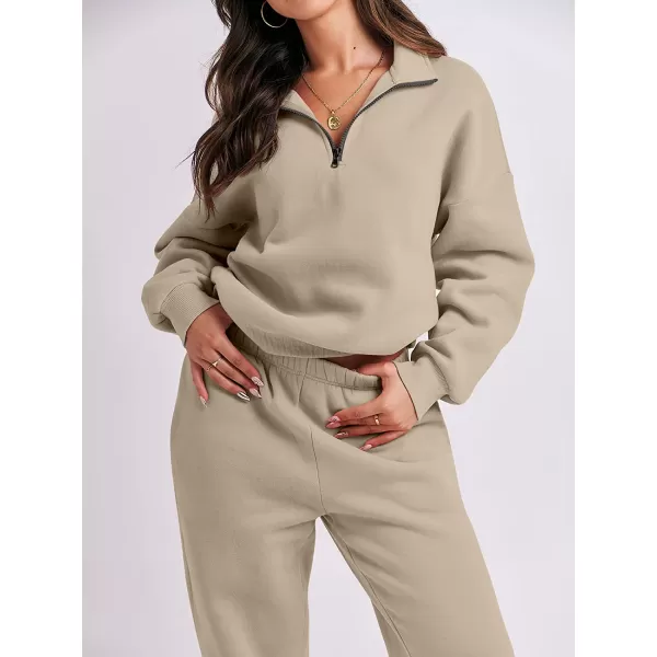 imageANRABESS Womens Oversized Long Sleeve Lounge Sets Casual Top and Pants 2 Piece Outfits Sweatsuit with Pockets08brown
