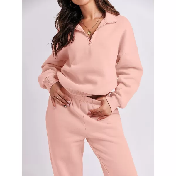 imageANRABESS Womens Oversized Long Sleeve Lounge Sets Casual Top and Pants 2 Piece Outfits Sweatsuit with Pockets09pink2