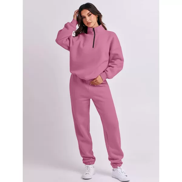 imageANRABESS Womens Oversized Long Sleeve Lounge Sets Casual Top and Pants 2 Piece Outfits Sweatsuit with Pockets12rose
