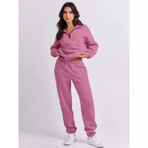 imageANRABESS Womens Oversized Long Sleeve Lounge Sets Casual Top and Pants 2 Piece Outfits Sweatsuit with Pockets12rose