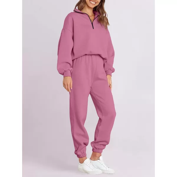 imageANRABESS Womens Oversized Long Sleeve Lounge Sets Casual Top and Pants 2 Piece Outfits Sweatsuit with Pockets12rose