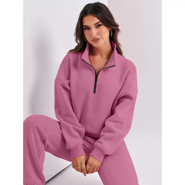 imageANRABESS Womens Oversized Long Sleeve Lounge Sets Casual Top and Pants 2 Piece Outfits Sweatsuit with Pockets12rose