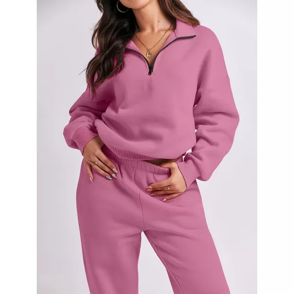 imageANRABESS Womens Oversized Long Sleeve Lounge Sets Casual Top and Pants 2 Piece Outfits Sweatsuit with Pockets12rose