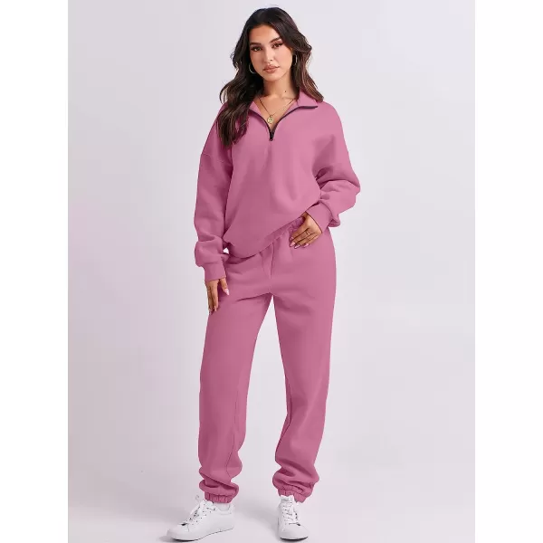 imageANRABESS Womens Oversized Long Sleeve Lounge Sets Casual Top and Pants 2 Piece Outfits Sweatsuit with Pockets12rose